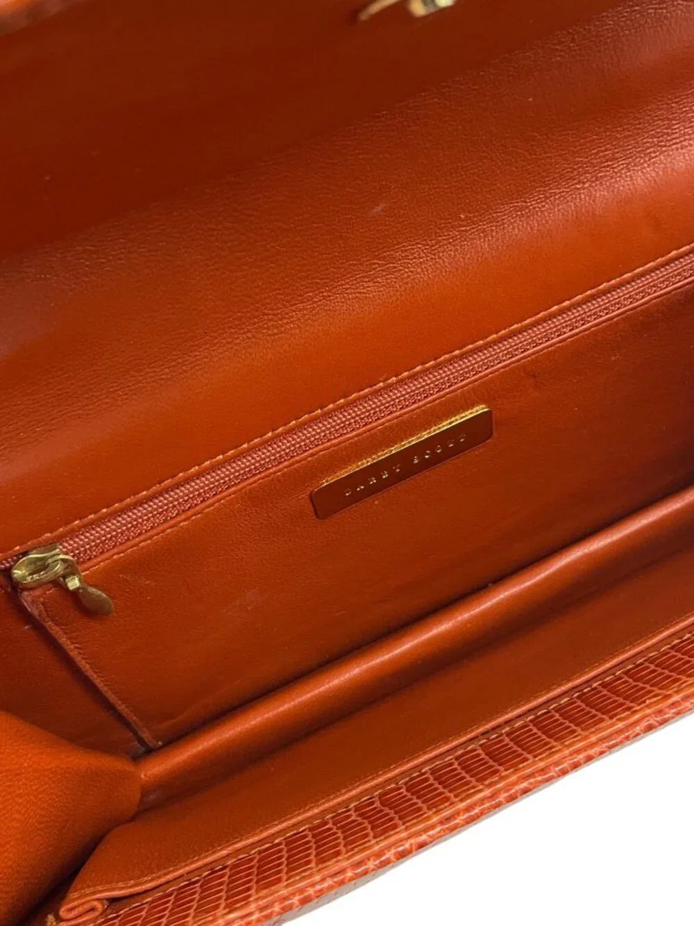 Darby Scott Orange Lizard Necklace Bag